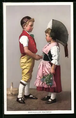 AK Junge und Mädchen in Appenzeller Trachten