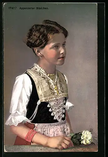 AK Appenzeller Mädchen in Tracht mit Blume