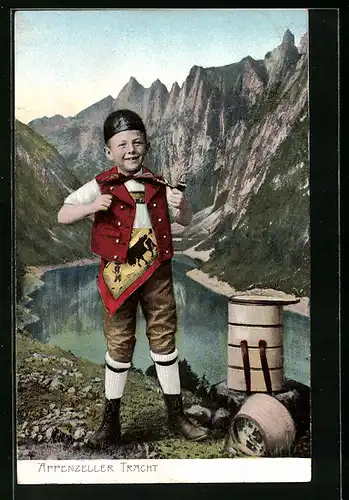 AK Junge in Appenzeller Tracht mit Pfeife
