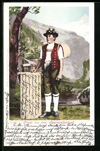 AK Junger Mann in Appenzeller Tracht mit Pfeife