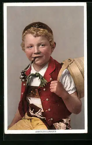 AK Appenzellerbueb in Tracht mit Pfeife