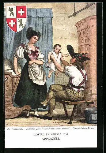 AK Junges Paar in Appenzeller Tracht mit Baby