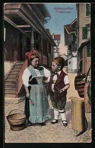 AK Kinder in Appenzeller Trachten auf einem Dorfplatz
