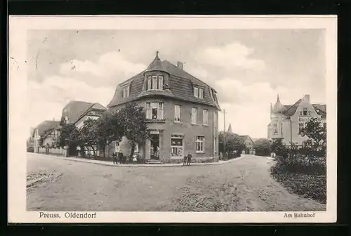 AK Preuss. Oldendorf, Am Bahnhof mit Geschäft