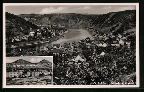 AK Niederfell a. d. Mosel, Gasthof Dany mit Niederfelle und Münichsberg, Teilansicht