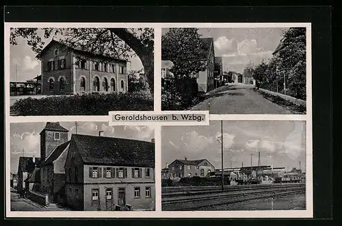 AK Geroldshausen bei Würzburg, Strassenpartie, Ortspartie mit Kirche