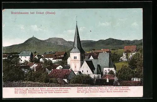 AK Bruchhausen bei Unkel /Rh., Teilansicht aus der Vogelschau mit Bergpanorama
