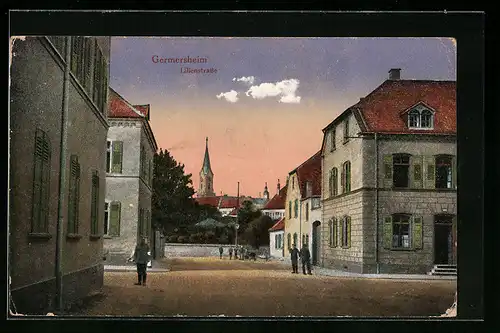 AK Germersheim, Lilienstrasse mit Blick auf Kirche