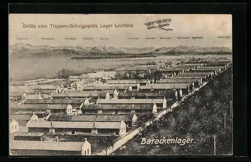 AK Lager Lechfeld, Blick auf Barackenlager und Umland, Zugspitze, Breitenberg