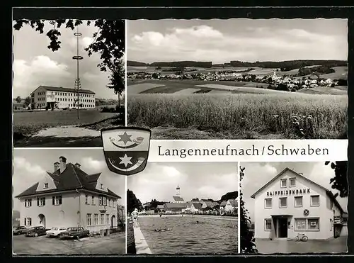 AK Langenneufnach /Schwaben, Teilansicht mit Festplatz, Stadtbad, Gesamtansicht