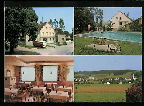 AK Langenneufnach /Schw., Café-Pension Lehner, Gesamtansicht, Strassenpartie