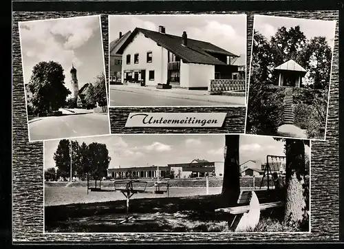 AK Untermeitingen, Strassenpartie mit Kirche, Spielplatz