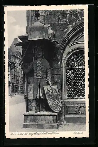 AK Nordhausen, Statue vom Roland