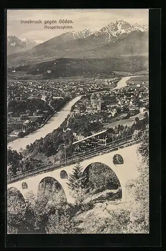 AK Innsbruck, Hungerbergbahn mit Panorama, Bergbahn