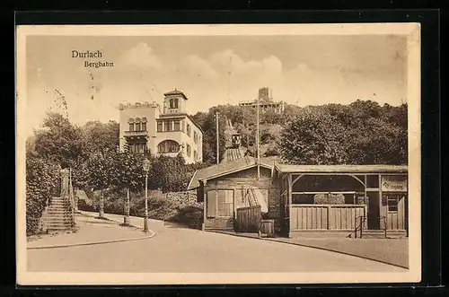 AK Durlach, Station der Bergbahn, Turmberg-Restaurant Friedrichshöhe