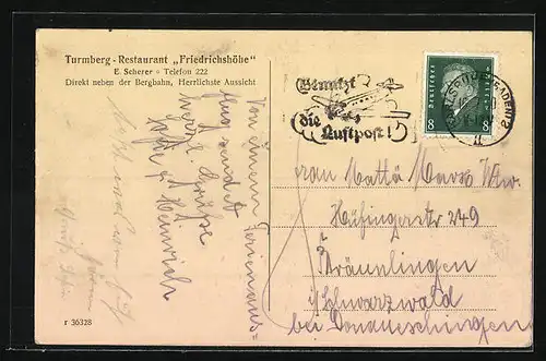 AK Durlach, Station der Bergbahn, Turmberg-Restaurant Friedrichshöhe