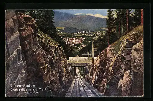 AK Baden-Baden, Drahtseilbahn a. d. Merkur, Bergbahn