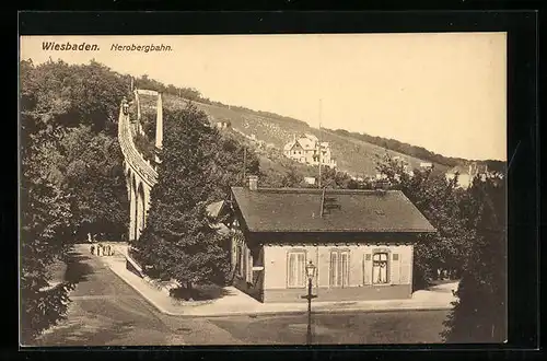 AK Wiesbaden, Nerobergbahn, Stationsgebäude, Bergbahn