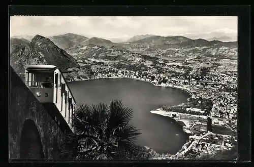 AK Lugano, Funicolare del Monte Bré e vista sul S. Salvatore e Monte Rosa, Bergbahn