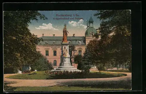 AK Frankenberg i. Sa., Ansicht Kriegerdenkmal und Postamt