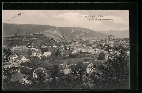 AK Blaubeuren, Ortspartie mit Blick auf das Eusenschloss