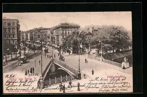 AK Berlin-Tiergarten, belebte Potsdamerbrücke mit Strassenbahn