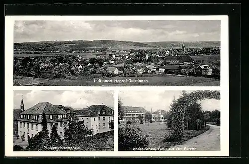 AK Hennef-Geistingen, Kneippkurhaus u. Partie aus dem Kurpark, St. Josefs-Krankenhaus, Teilansicht