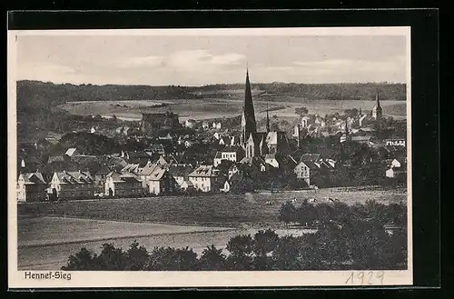 AK Hennef-Sieg, Ortsansicht der Stadt mit Kirche