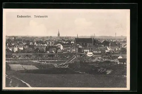AK Eschweiler, Totalansicht der Stadt mit Kirche
