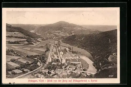 AK Nideggen /Eifel, Blick von der Burg auf Nideggerbrück u. Rurtal