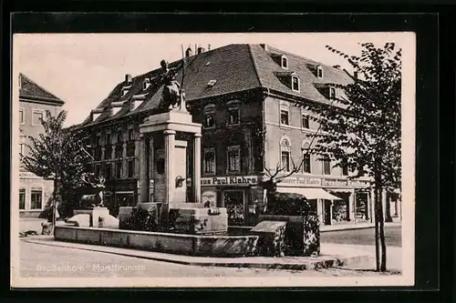 AK Grossenhain, Marktbrunnen und Dresdner Kaufhaus