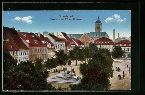 AK Schweinfurt, Marktplatz mit Rückert-Denkmal