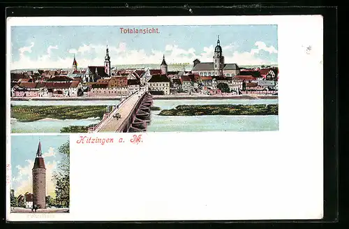 AK Kitzingen a. M., Totalansicht, Falterturm