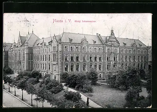 AK Plauen i. V., Königl. Lehrerseminar aus der Vogelschau