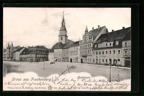 AK Frankenberg /Sa., Marktplatz mit Gasthaus Stadtbrauerei und Kirche