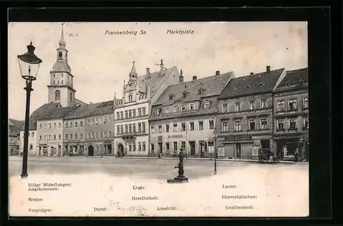 AK Frankenberg /Sa., Marktplatz mit Gasthaus Ratskeller und Kirche