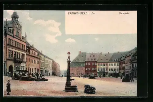 AK Frankenberg /Sa., Marktplatz mit Verkaufsstand