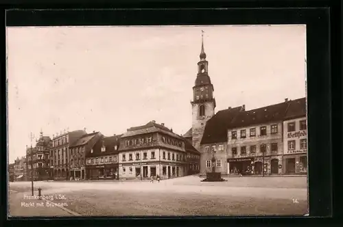 AK Frankenberg /Sa., Markt mit Brunnen