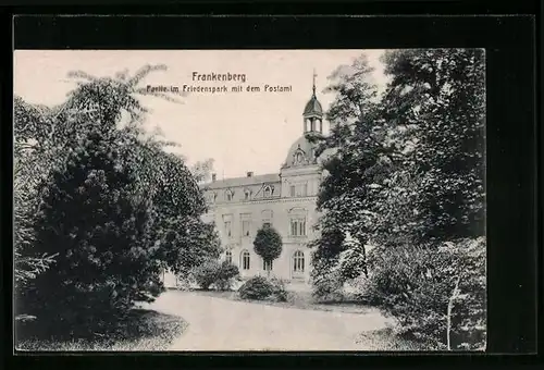 AK Frankenberg /Sa., Friedenspark mit Postamt