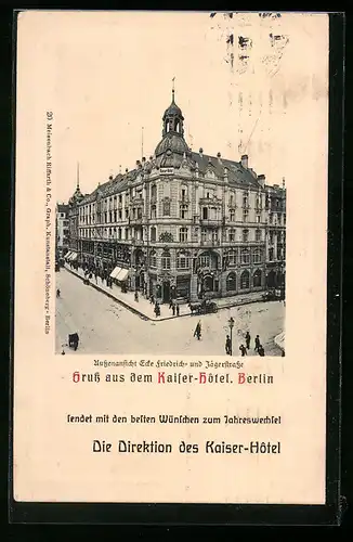AK Berlin, Kaiser Hotel an der Ecke Friedrich- und Jägerstrasse