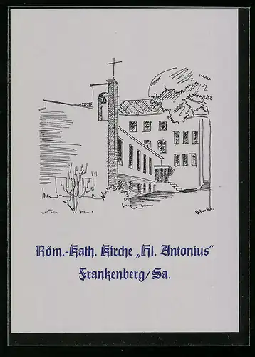 Künstler-AK Frankenberg i. Sa., Röm.-Kath. Kirche Hl. Antonius