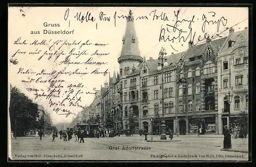 AK Düsseldorf, Graf Adolfstrasse mit Strassenbahn