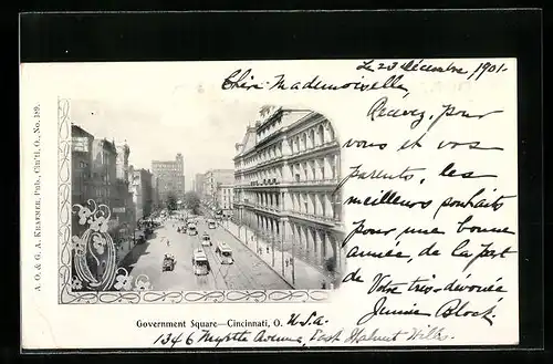 AK Cincinnati, Government Square, Strassenbahn