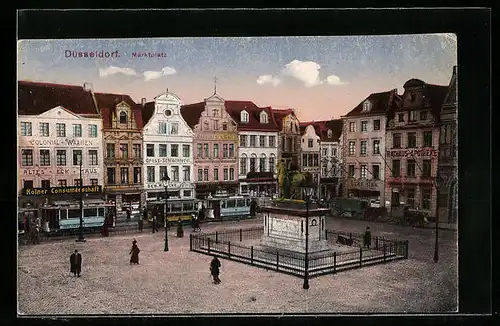 AK Düsseldorf, Marktplatz mit Strassenbahnen