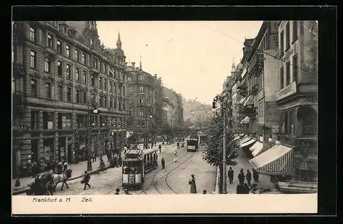 AK Frankfurt a. M., Strassenpartie mit Strassenbahn