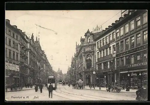 AK Frankfurt a. M., Ortspartie mit Strassenbahn