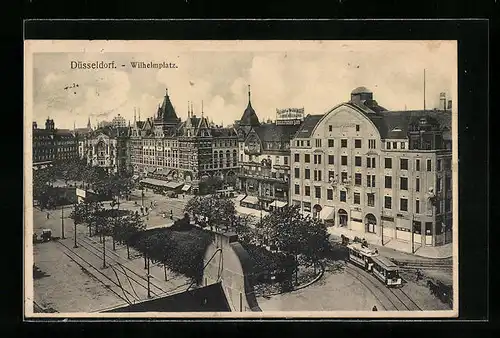 AK Düsseldorf, Wilhelmplatz mit Strassenbahn