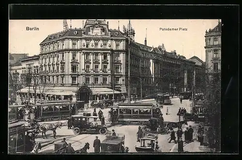 AK Berlin, Potsdamer Platz mit Strassenbahn