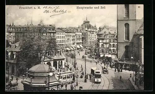 AK Frankfurt a. M., Hauptwache und Zeil, Strassenbahn
