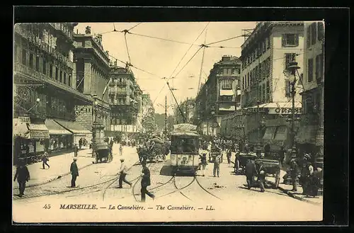 AK Marseille, La Cannebière, Strassenbahn